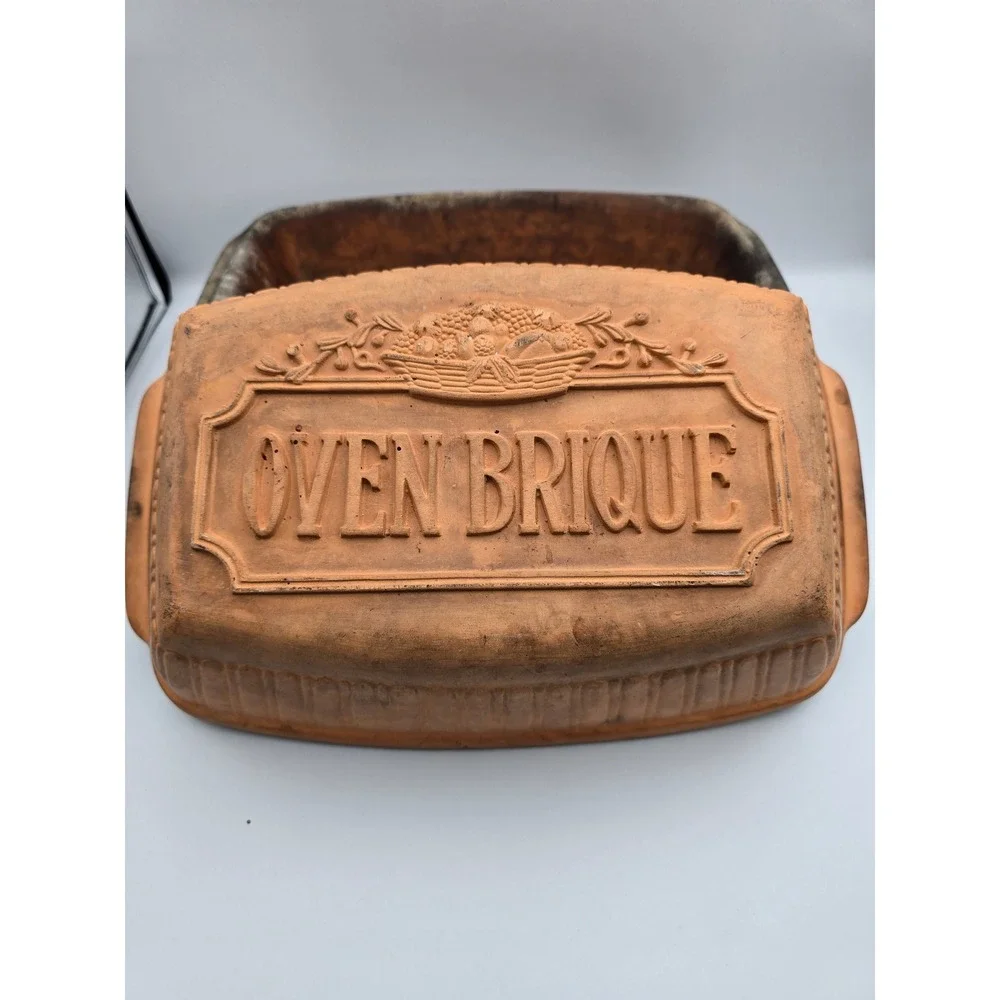 Oven Brique Terracotta Clay Baker Roaster Large Brown Good‎ Seasoned Fluted Lid